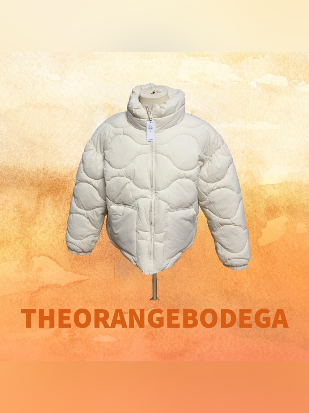 Gap Quilted Nylon Jacket Tan Birch White Puffer Relaxed Fit Size L NWT